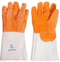 Перчатки для кондитера MATFER 773012 t=300C, кожа, L=43, B=19см, серый, оранжев.